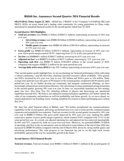 Thumbnail Bilibili Quarterly Report 2024-q2