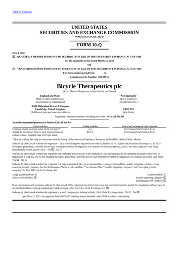 Thumbnail Bicycle Therapeutics Quarterly Report 2021-q1