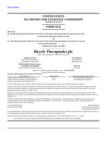Thumbnail Bicycle Therapeutics Quarterly Report 2021-q3