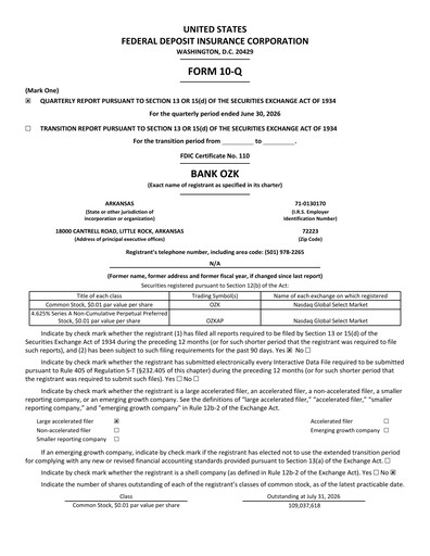 Thumbnail Bank OZK
 Quarterly Report 2026-q2