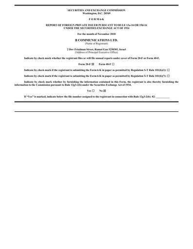 Thumbnail B Communications
 Quarterly Report 2018-q3