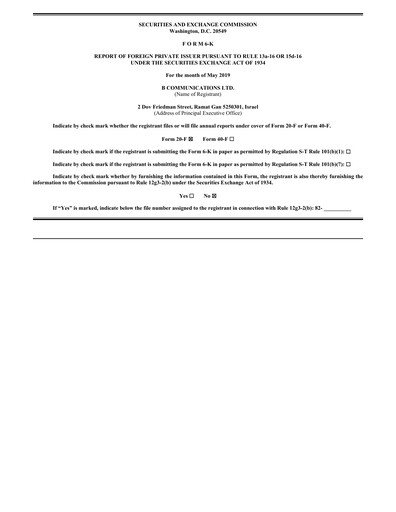 Thumbnail B Communications
 Quarterly Report 2019-q1