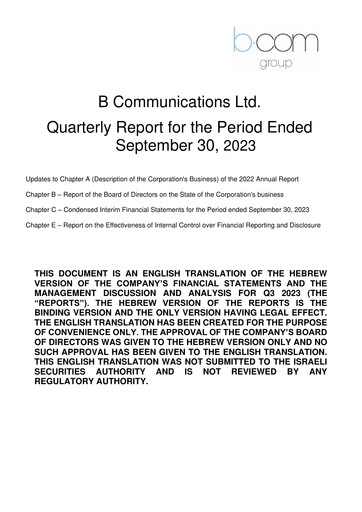 Thumbnail B Communications
 Quarterly Report 2023-q3