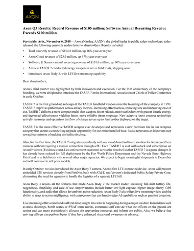 Thumbnail Axon Enterprise
 Quarterly Report 2018-q3