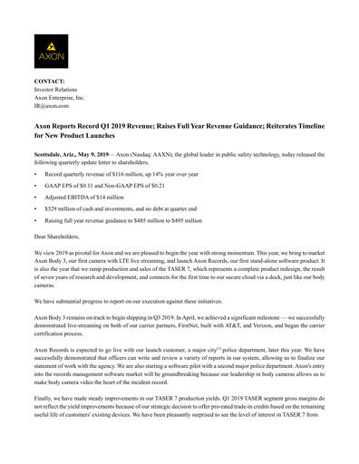 Thumbnail Axon Enterprise
 Quarterly Report 2019-q1