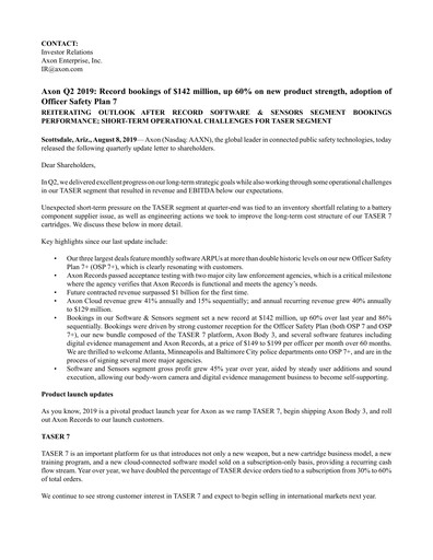 Thumbnail Axon Enterprise
 Quarterly Report 2019-q2