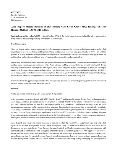 Thumbnail Axon Enterprise
 Quarterly Report 2019-q3