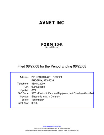 Thumbnail Avnet Annual Report 2008