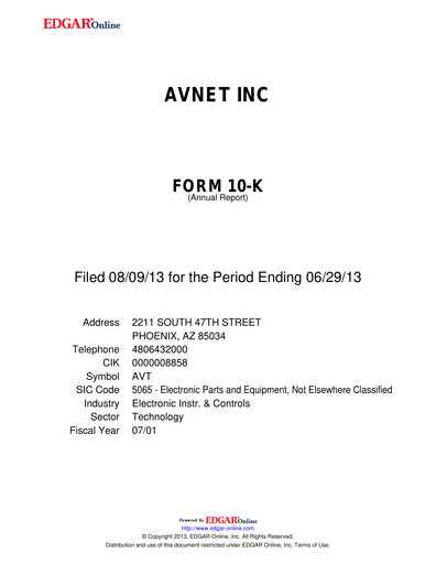 Thumbnail Avnet Annual Report 2013