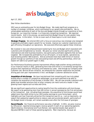 Vorschaubild Avis Budget Group
 Jahresbericht 2011