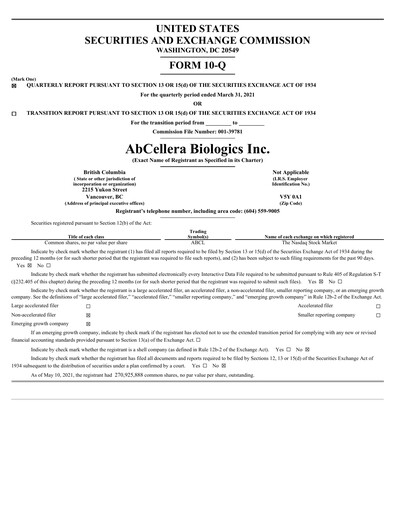 Thumbnail AbCellera
 Quarterly Report 2021-q1