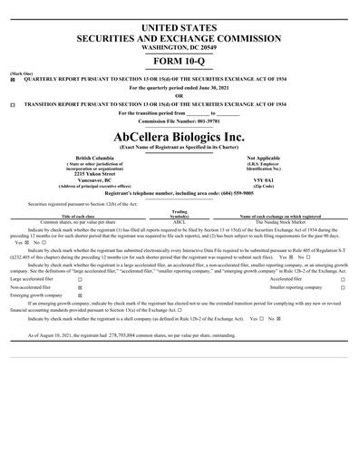 Thumbnail AbCellera
 Quarterly Report 2021-q2