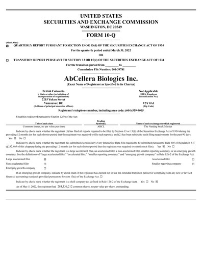 Thumbnail AbCellera
 Quarterly Report 2022-q1