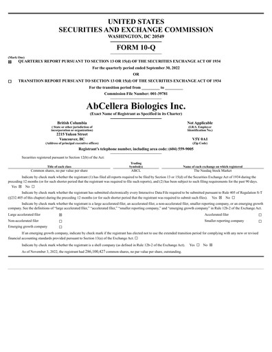 Thumbnail AbCellera
 Quarterly Report 2022-q3