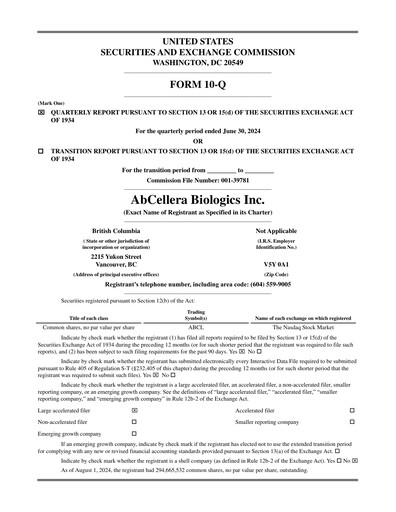 Thumbnail AbCellera
 Quarterly Report 2024-q2