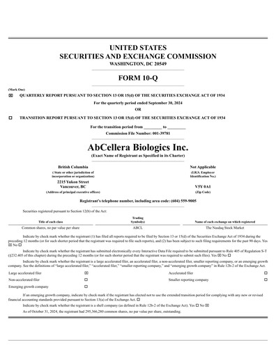 Thumbnail AbCellera
 Quarterly Report 2024-q3