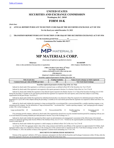Vorschaubild MP Materials Jahresbericht 2022