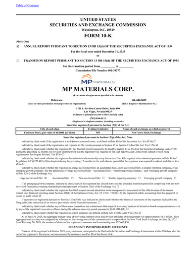 Vorschaubild MP Materials Jahresbericht 2025