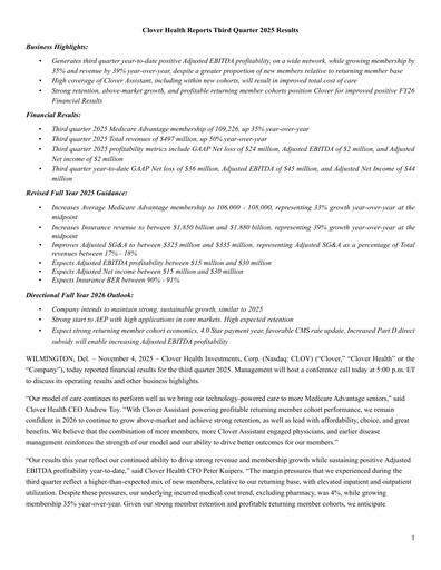 Vorschaubild Clover Health Investments Quartalsbericht 2025-q3