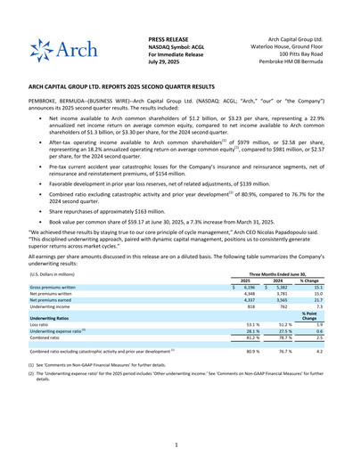 Miniature Arch Capital Rapport trimestriel 2025-q2
