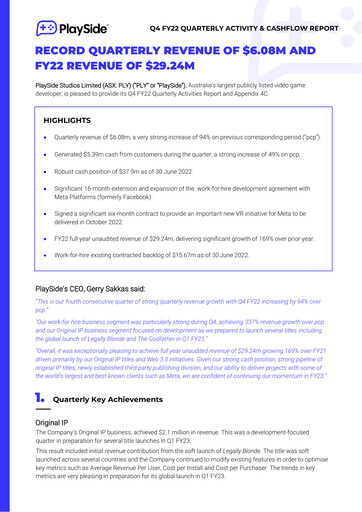 Miniature PlaySide Studios Rapport trimestriel 2022-q4