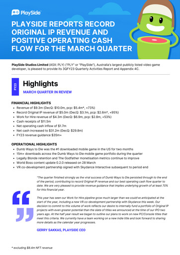 Miniature PlaySide Studios Rapport trimestriel 2023-q3