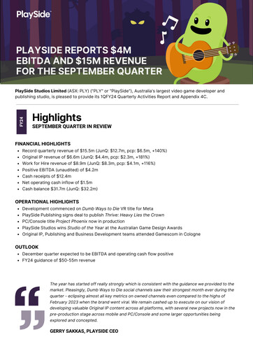 Miniature PlaySide Studios Rapport trimestriel 2024-q1