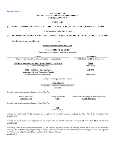 Miniature Uranium Energy
 Rapport annuel 2024