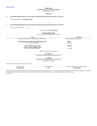Miniature Uranium Energy
 Rapport trimestriel 2024-q1