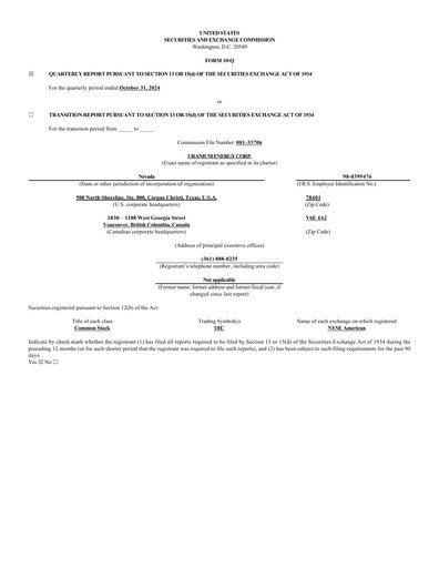 Miniature Uranium Energy
 Rapport trimestriel 2025-q1