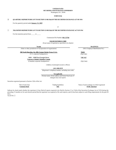 Miniature Uranium Energy
 Rapport trimestriel 2025-q2