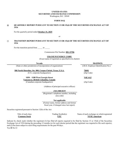 Miniature Uranium Energy
 Rapport trimestriel 2026-q1