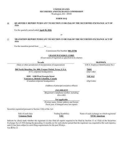 Miniature Uranium Energy
 Rapport trimestriel 2026-q3