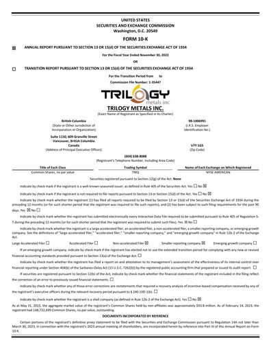 Thumbnail Trilogy Metals
 Annual Report fy2022