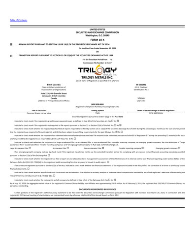 Thumbnail Trilogy Metals
 Annual Report fy2023