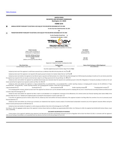 Thumbnail Trilogy Metals
 Annual Report fy2024