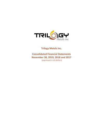 Thumbnail Trilogy Metals
 Financial Statement fy2019
