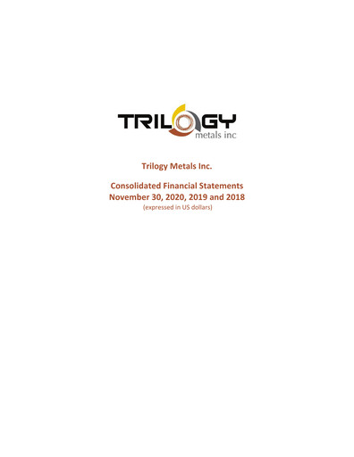 Thumbnail Trilogy Metals
 Financial Statement fy2020