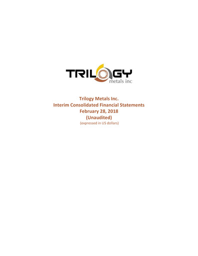 Thumbnail Trilogy Metals
 Quarterly Report fy2018-q1