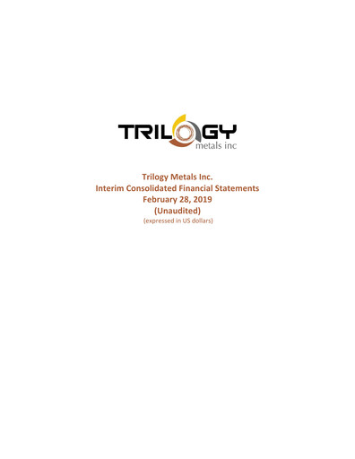 Thumbnail Trilogy Metals
 Quarterly Report fy2019-q1