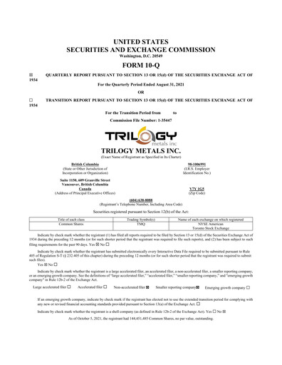 Thumbnail Trilogy Metals
 Quarterly Report fy2021-q3