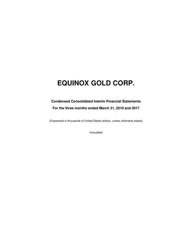 Miniature Equinox Gold
 Bilan financier 2018-q1
