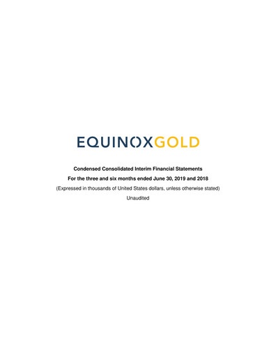 Miniature Equinox Gold
 Bilan financier 2019-q2