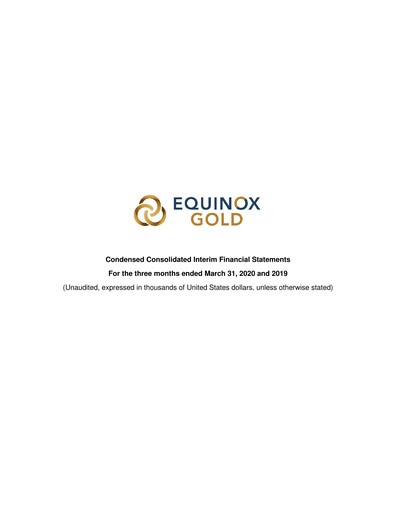 Miniature Equinox Gold
 Bilan financier 2020-q1