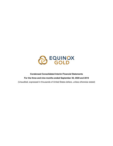 Miniature Equinox Gold
 Bilan financier 2020-q3