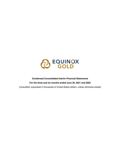 Miniature Equinox Gold
 Bilan financier 2021-q2