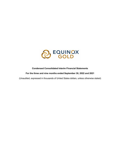 Miniature Equinox Gold
 Bilan financier 2022-q3