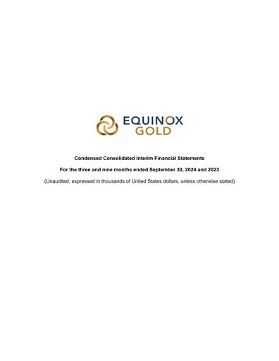 Miniature Equinox Gold
 Bilan financier 2024-q3