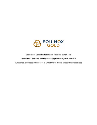 Miniature Equinox Gold
 Bilan financier 2025-q3