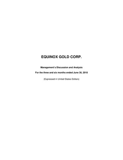 Thumbnail Equinox Gold
 Quarterly Report 2018-q2